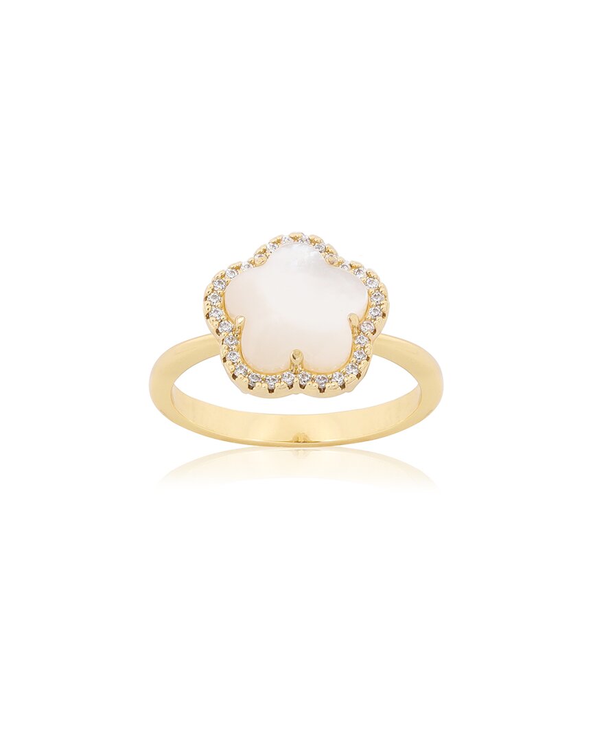 Jankuo Flower 14k Plated Mother Of Pearl Cz Statement Ring In Gold