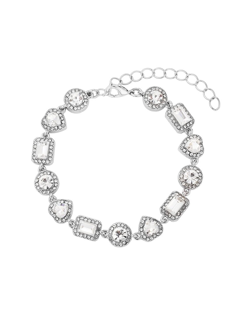 Adornia Silver Plated Crystal Halo Heart Chain Bracelet In Metallic