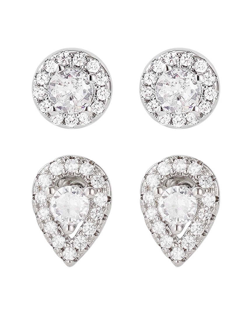 Adornia Set Of 2 Assorted Cubic Zirconia Stud Earrings In Metallic
