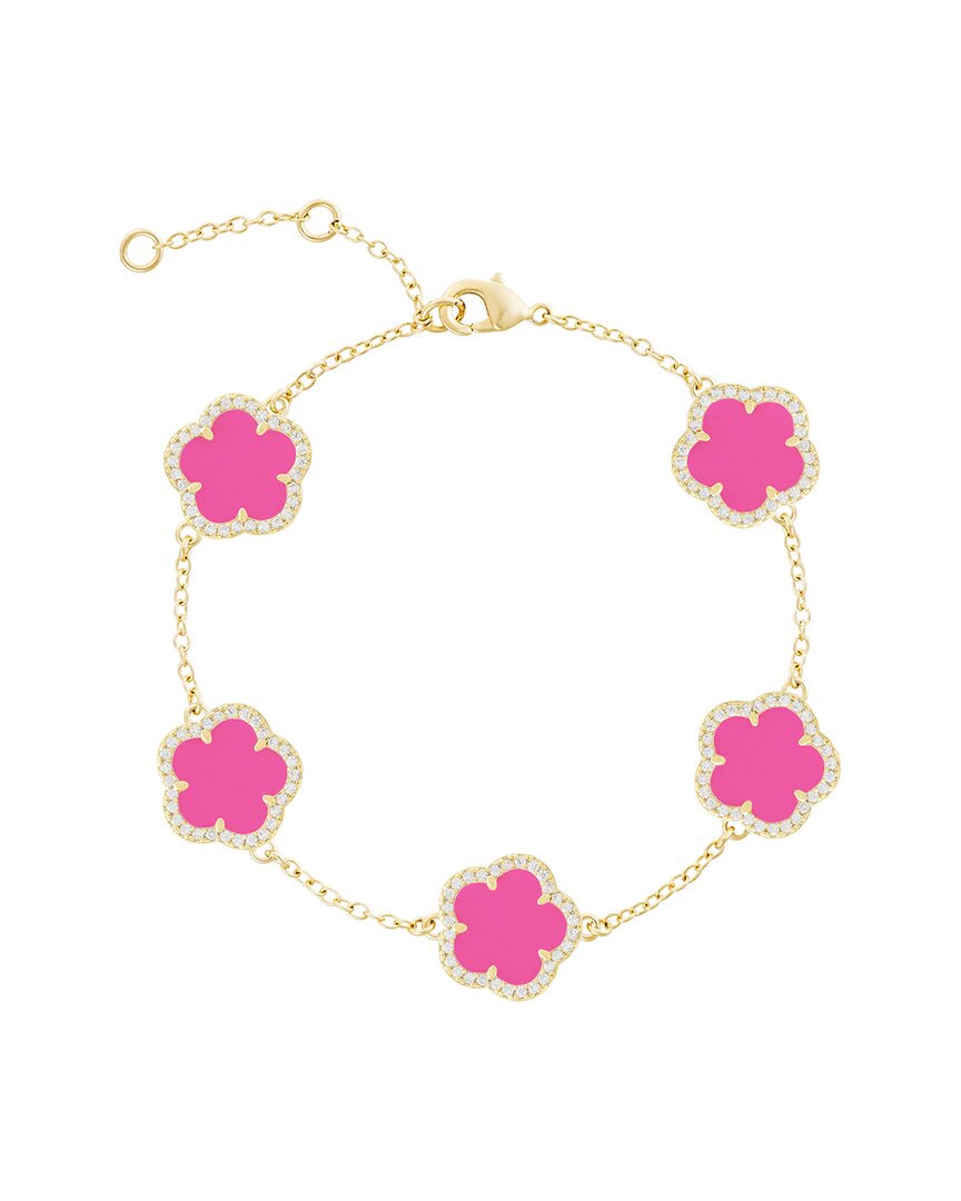 Jankuo Flower 14k Synthetic Fuchsia Cz Station Bracelet