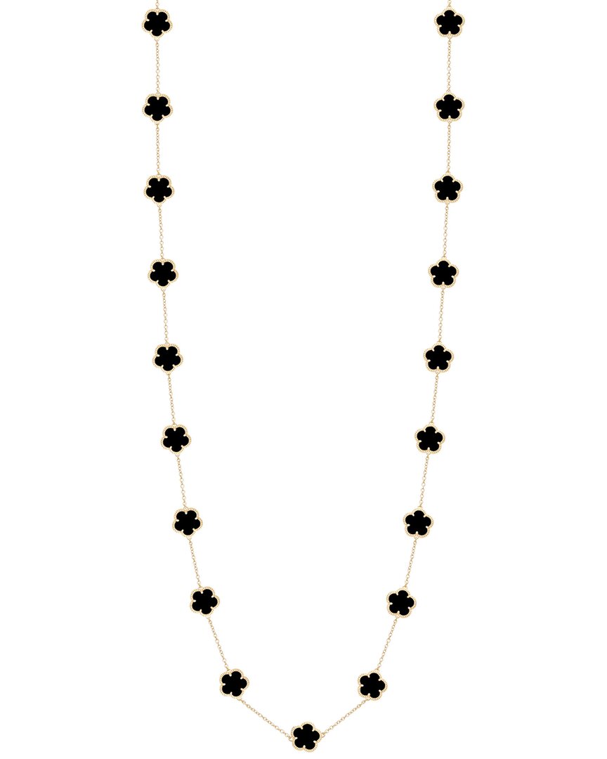 Jankuo Flower 14k Plated Onyx Double Layer Necklace In Gold