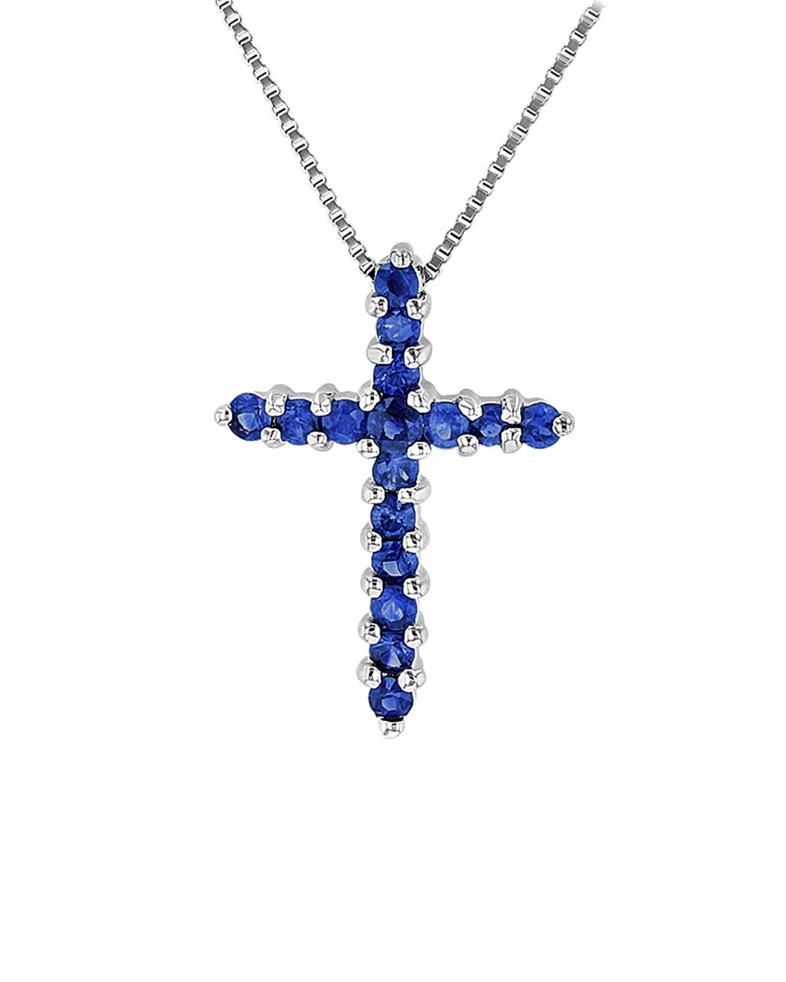 Suzy Levian 14k 0.30 Ct. Tw. Sapphire Cross Pendant Necklace