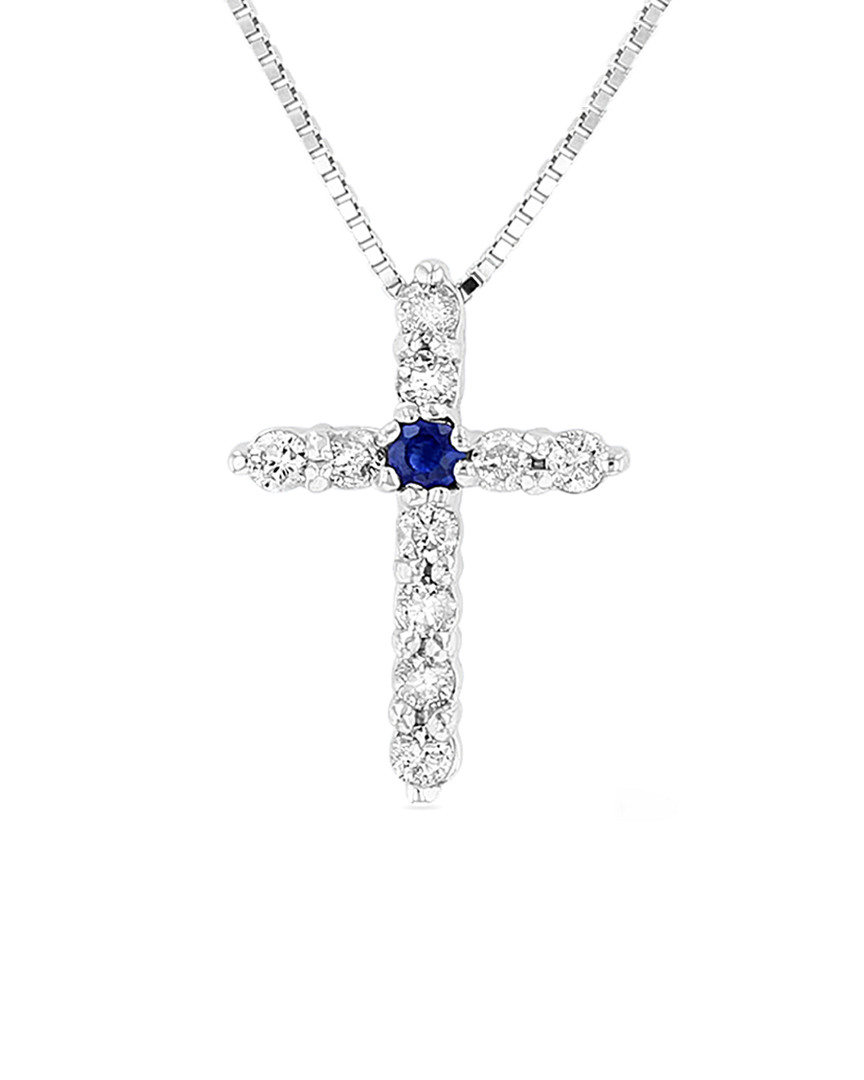 Suzy Levian 14k 0.18 Ct. Tw. Diamond & Sapphire Cross Pendant