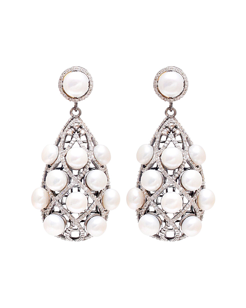 Arthur Marder Fine Jewelry Silver 3.00 Ct. Tw. Diamond & Pearl Earrings