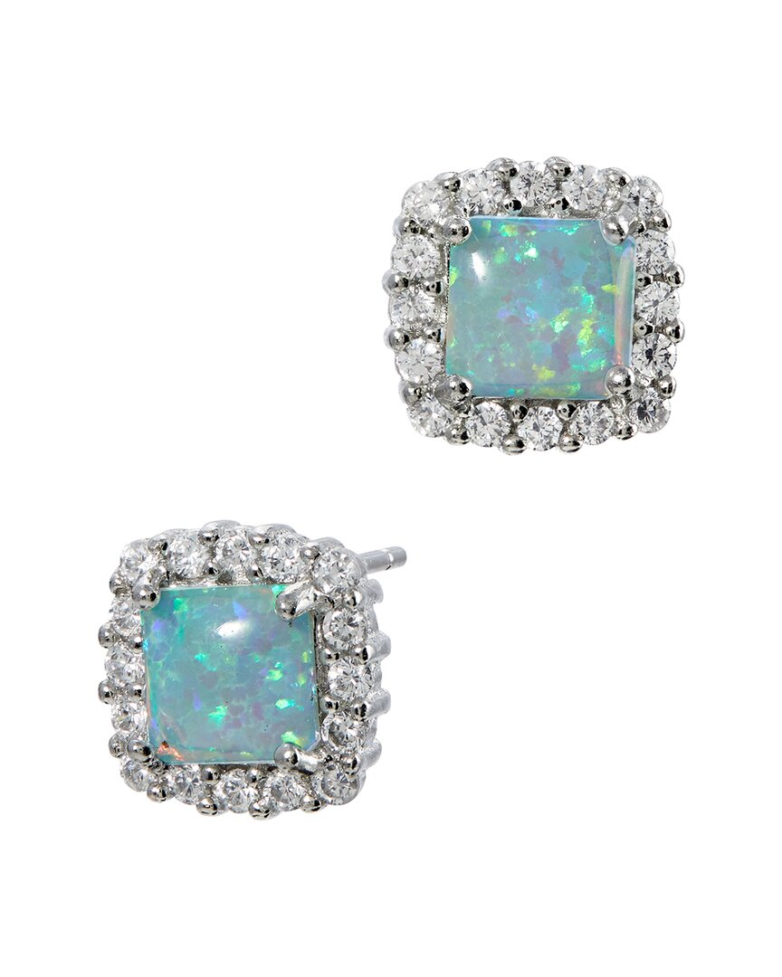 Savvy Cie Silver Created Opal Cz Earrings