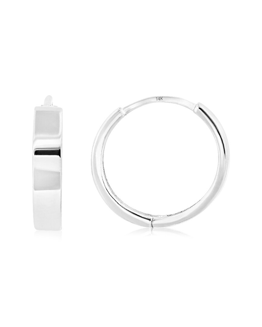 Maxcolor 14k Yellow Gold 14mm Flat Style Huggie Hoop Earrings With Hidden Post Hinged Closure In Metallic