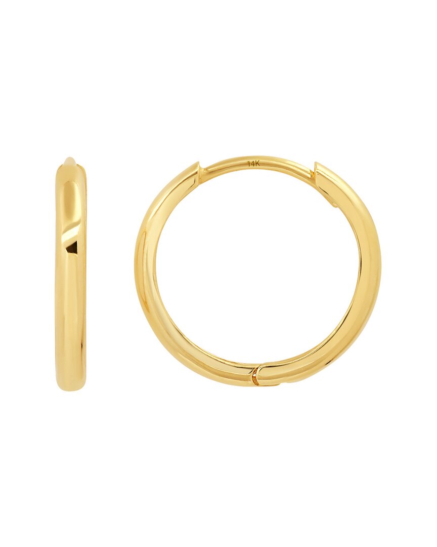 Maxcolor 14k Yellow Gold 10mm Domed Style Huggie Hoop Earrings With Hidden Post Hinged Closure In Gold