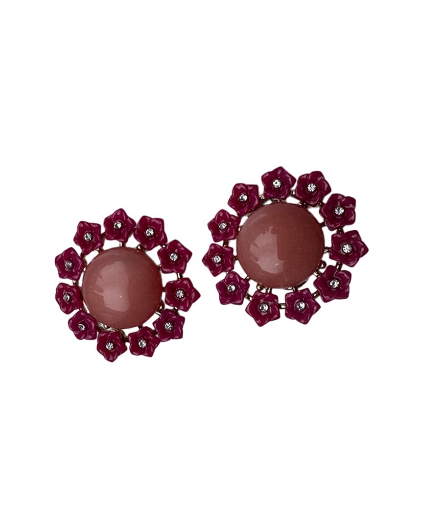 Carolina Herrera Cabochon & Flower Stud Earrings In Brown