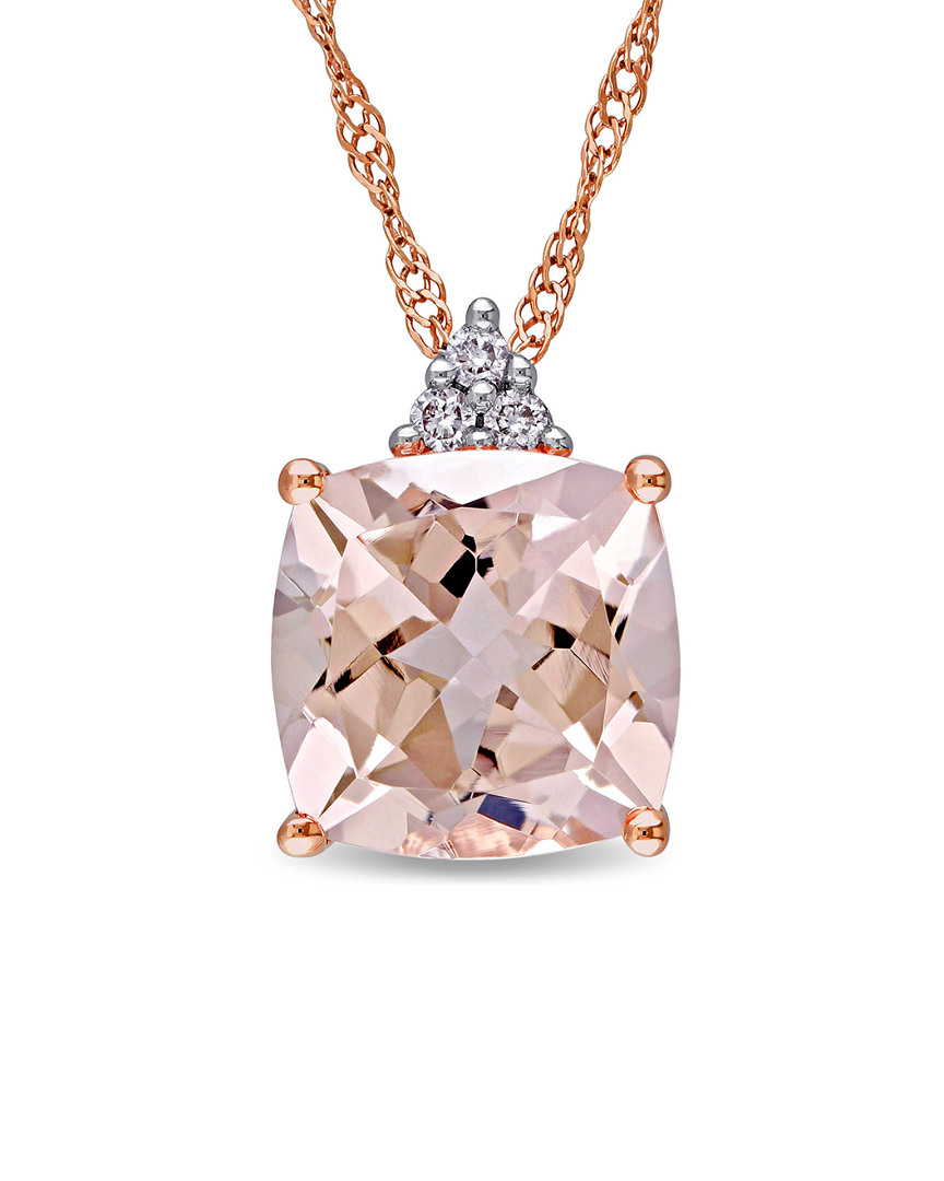 Diamond Select Cuts 14k Rose Gold 2.03 Ct. Tw. Diamond Morganite Necklace