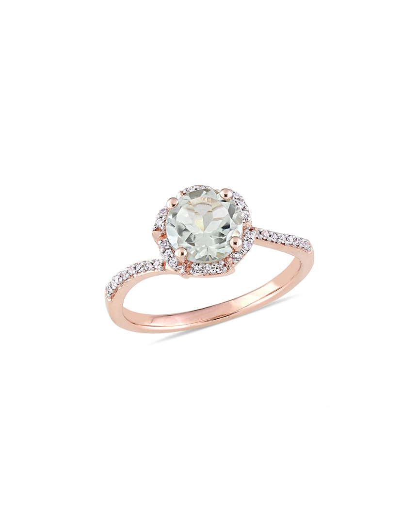 Diamond Select Cuts 14k Rose Gold 1.40 Ct. Tw. Diamond Green Quartz Ring