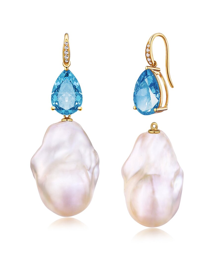 Kai Fine Jewelry 14k 6.25 Ct. Tw. Diamond & Blue Topaz & 16-17mm Ba In Metallic