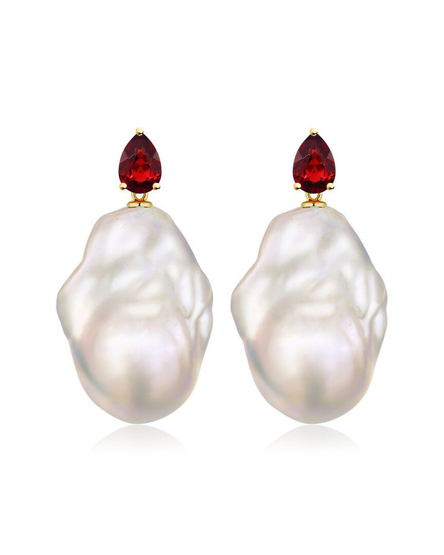 Kai Fine Jewelry 14k 0.80 Ct. Tw. Garnet & 16-17 Mm Baroque Pearl V In Gold