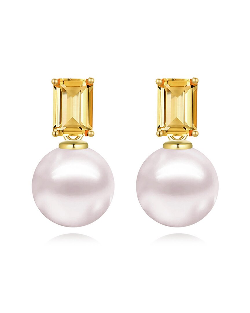 Kai Fine Jewelry 14k 1.10 Ct. Tw. Citrine & 8-9 Mm Pearl Drop Earri In Gold