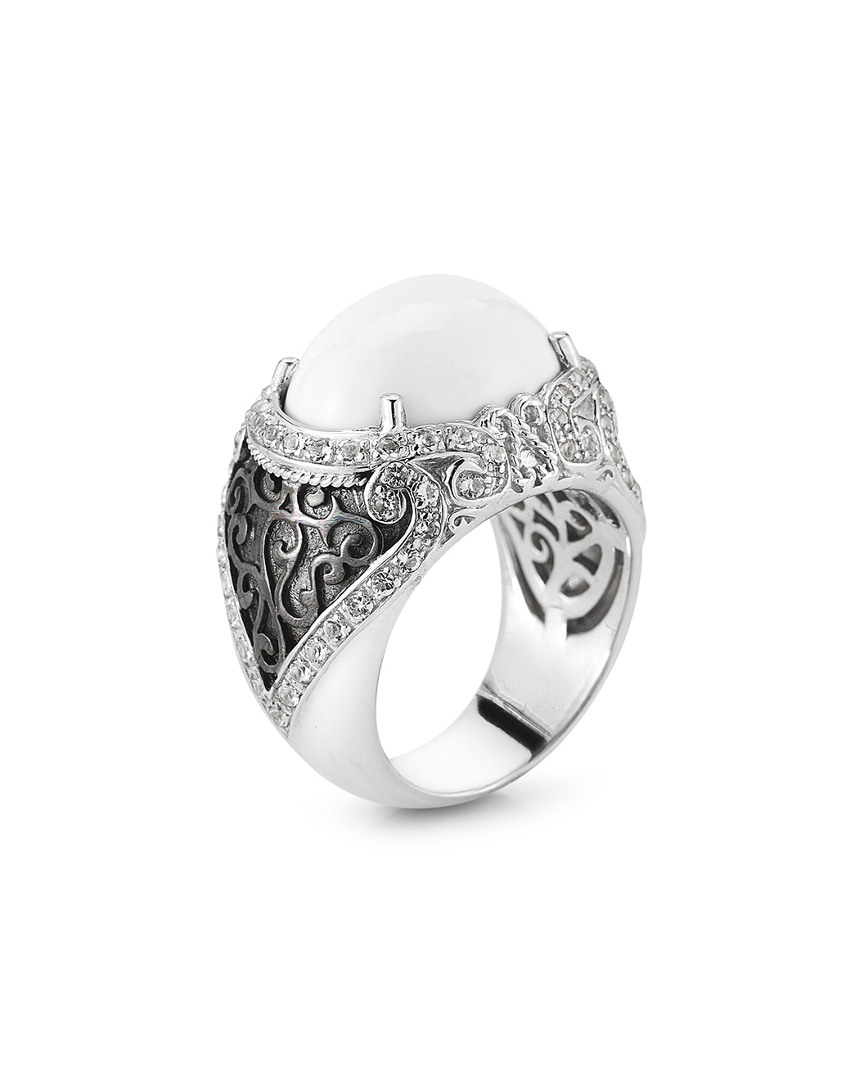 Alor Delatori By  Silver & Rhodium 8.00 Ct. Tw. White Agate & Crystal Ring