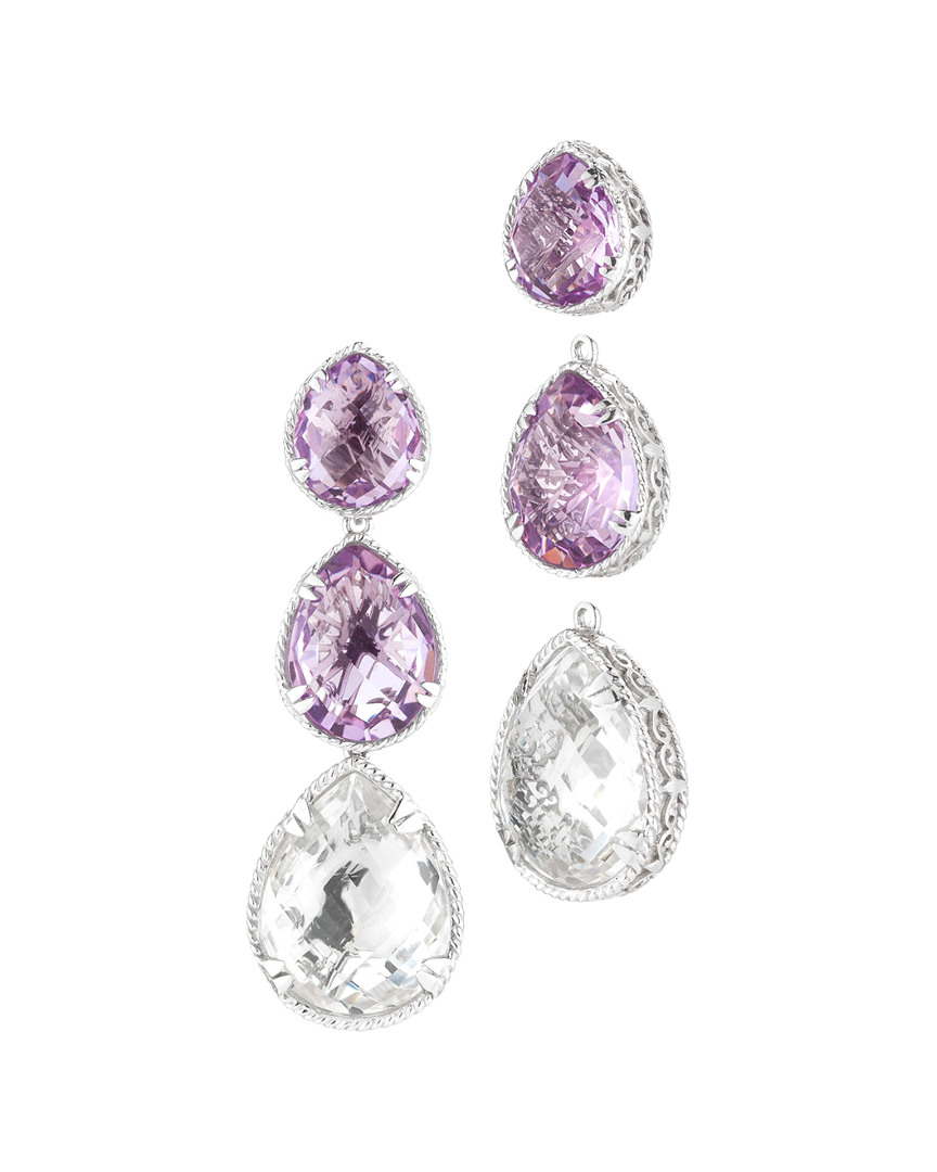 Delatori By Alor Silver 69.00 Ct. Tw. Pink Amethyst & Crystal Drop Earrings