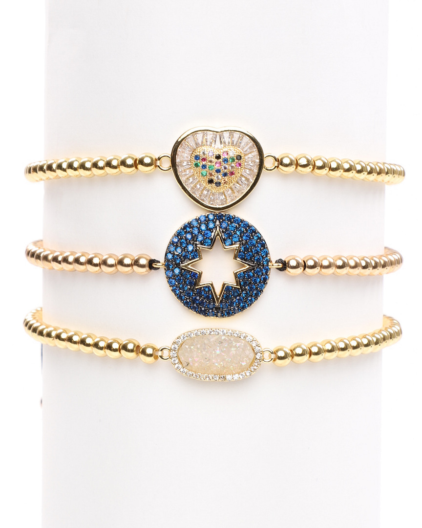 Eye Candy La Luxe Collection 18k Plated Cz Candice Beaded Set Of Stretch Bracelets