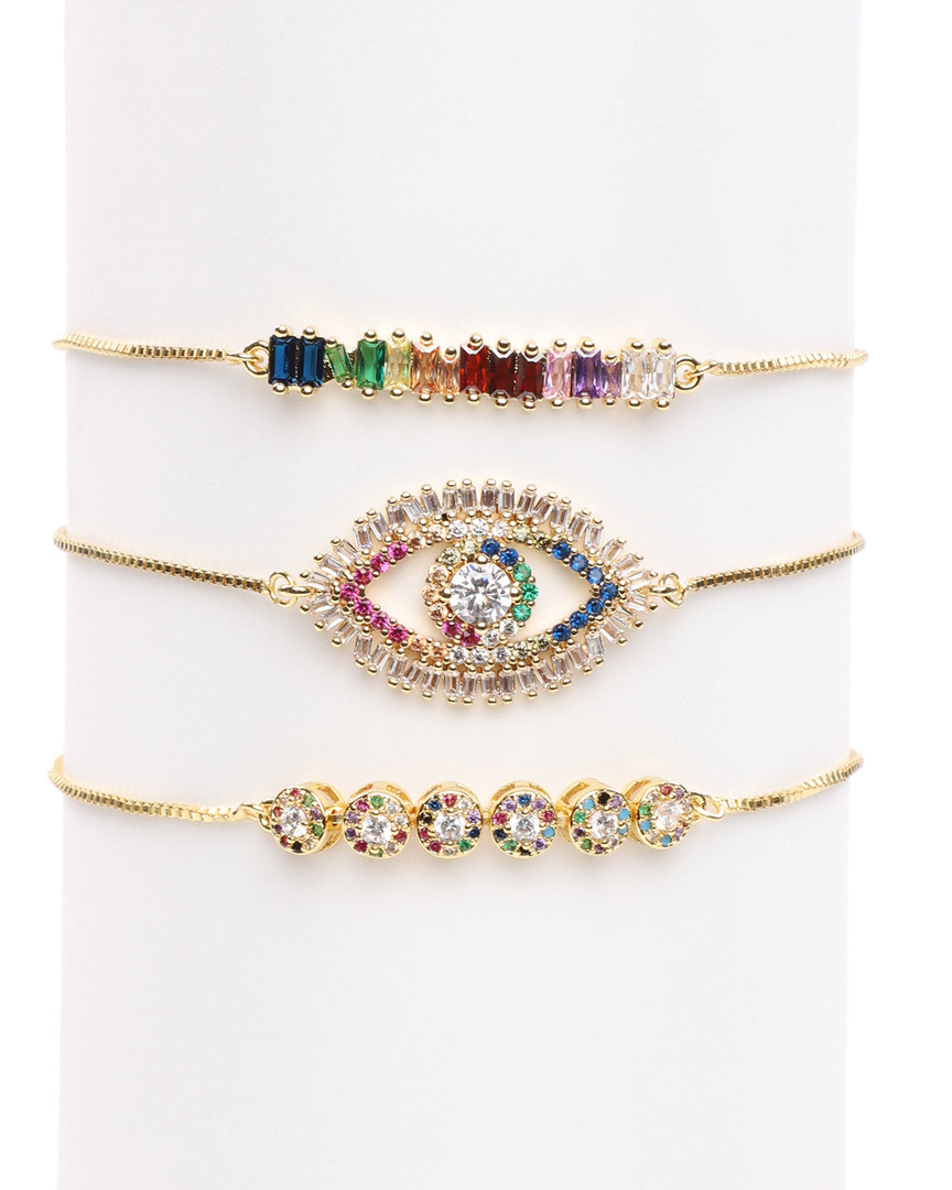 Eye Candy La Luxe Collection Cz Rainbow Evil Eye Adjustable Chain Bracelet Set
