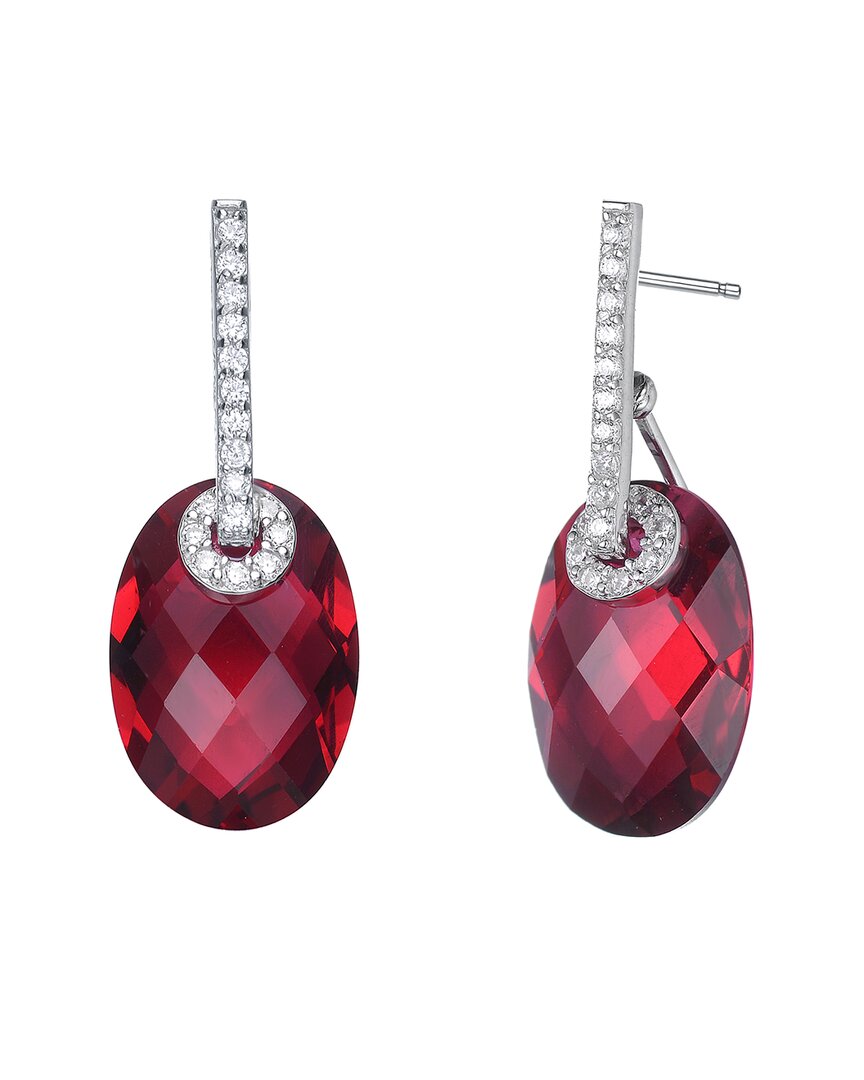 Genevive Silver Cz Drop Earrings In Red