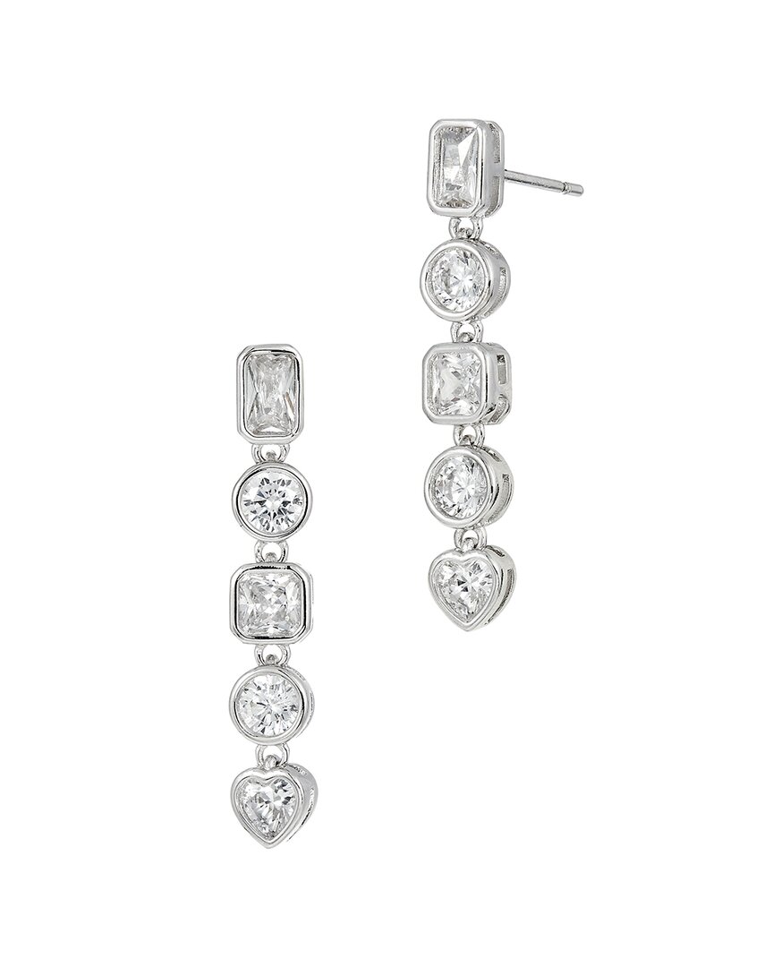 Savvy Cie Plated Cz Drop Earrings In Silver