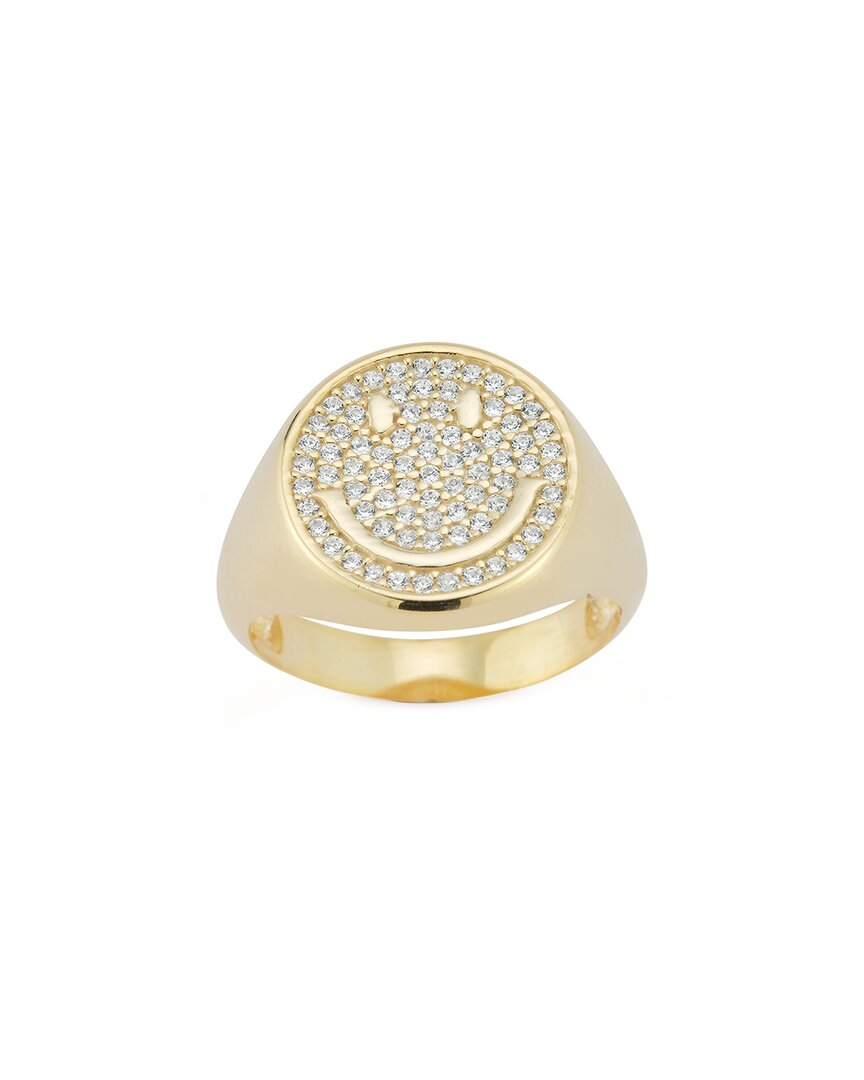 Shop Sphera Milano 14k Over Silver Pave Smiley Face Signet Ring