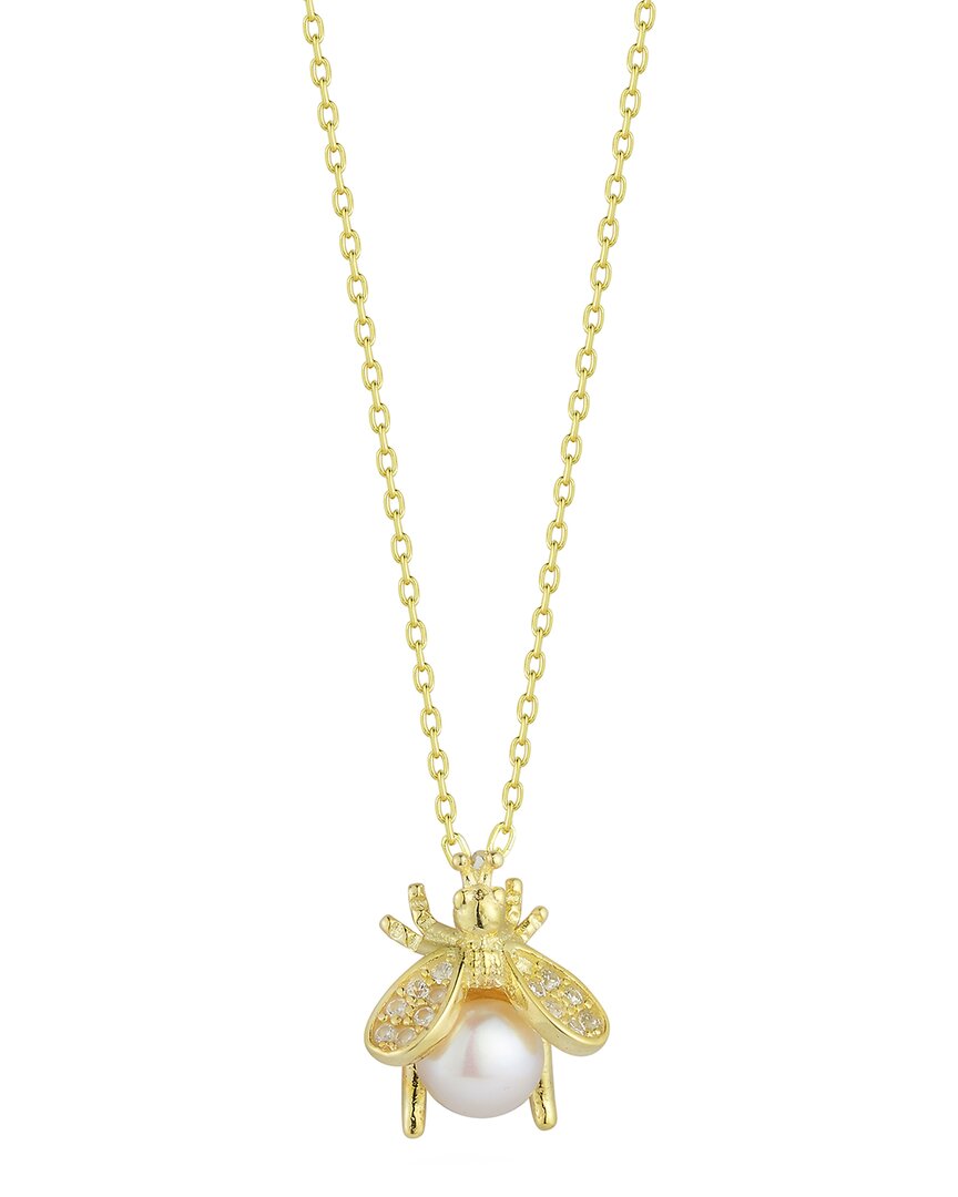 Shop Sphera Milano 14k Plated Cz Pearl Bee Necklace