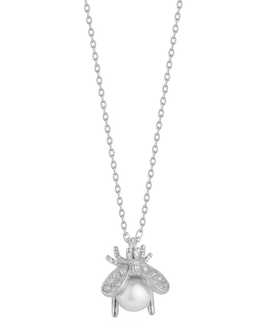 Sphera Milano Silver 2.5 Mm Freshwater Pearl Cz Bee Necklace