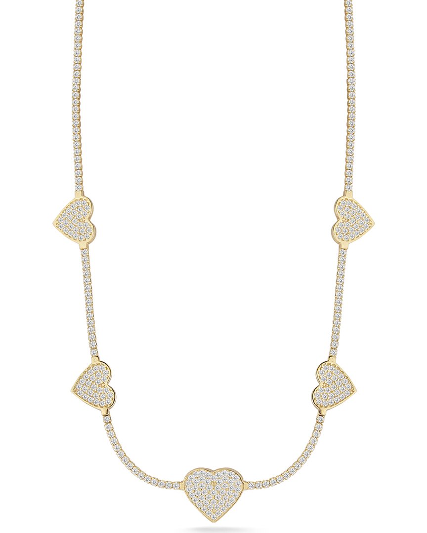 Sphera Milano 14k Over Silver Pave Heart Tennis Choker Necklace