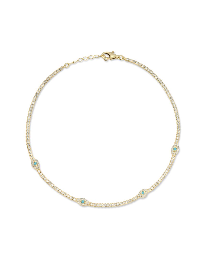 Shop Sphera Milano 14k Over Silver Synthetic Turquoise Cz Evil Eye Anklet