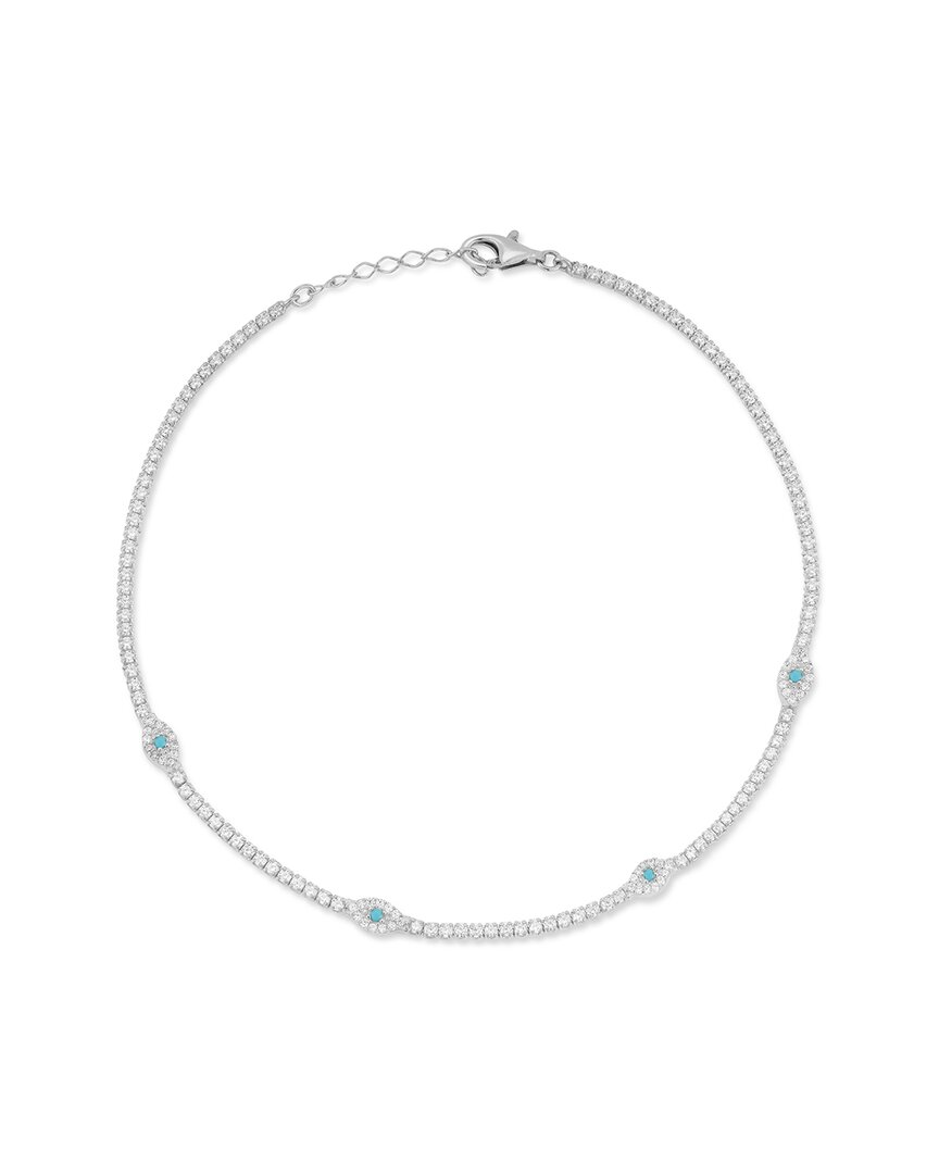 Sphera Milano Silver Turquoise Cz Eye Tennis Ankle Bracelet