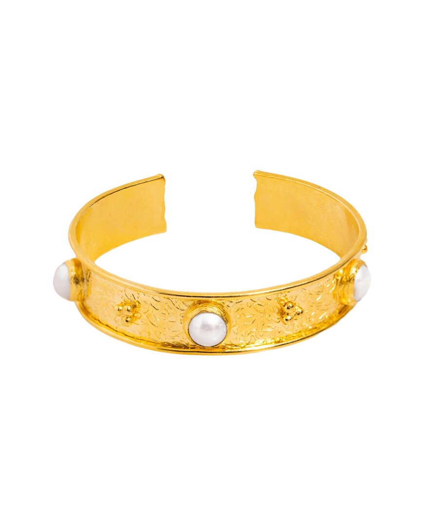 Ebru Jewelry Pearl Collection Plated 0.3in Pearl Cuff Bracelet In Gold