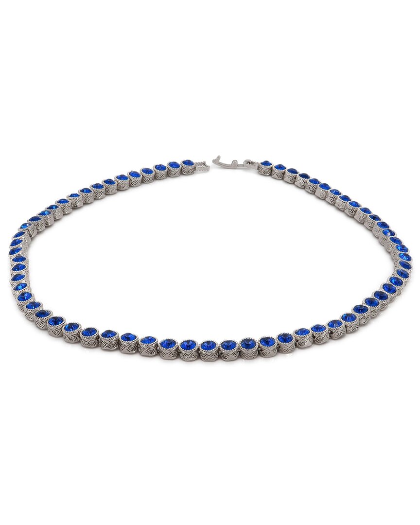 Ebru Jewelry Silver Plated Cz Tennis Necklace In Blue