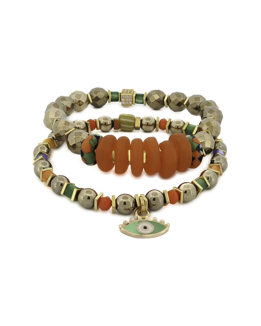 Ebru Jewelry One Of A Kind Plated Beaded Bracelet In Brown