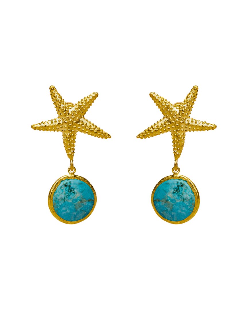 Ebru Jewelry Plated Turquoise Drop Down Earrings In Gold