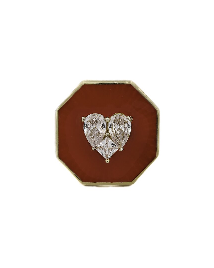 Ebru Jewelry Love Silver Cz Statement Adjustable Ring In Burgundy