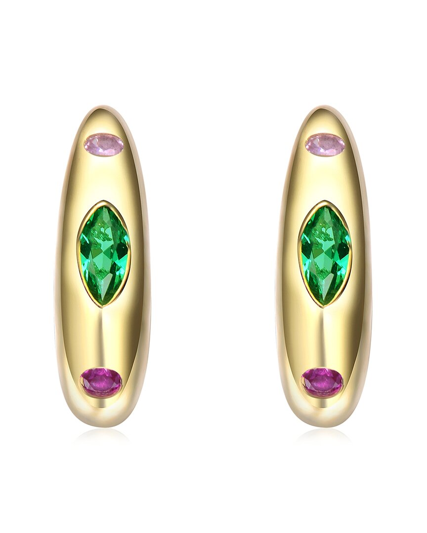 Rachel Glauber 14k Plated Cz Hoop Earrings In Gold