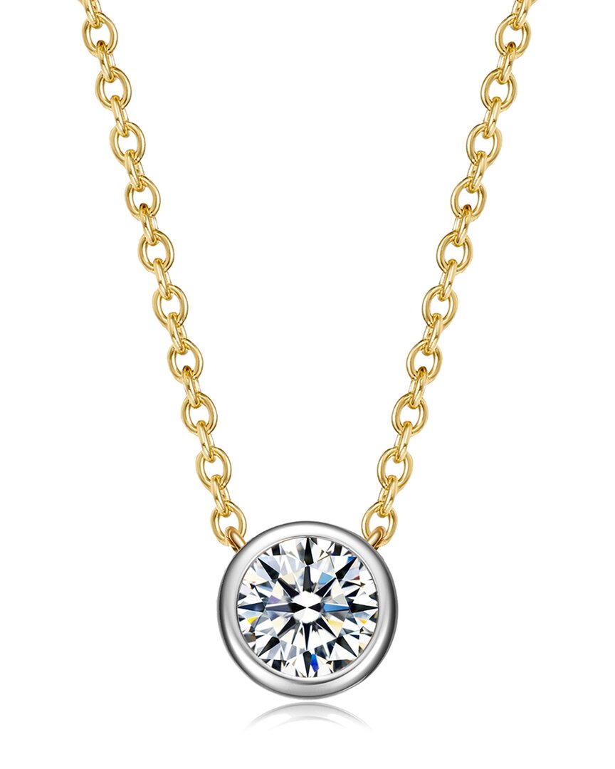 Rachel Glauber Two-tone With Clear Bezel Set Cubic Zirconia Stud Design Necklace In Gold