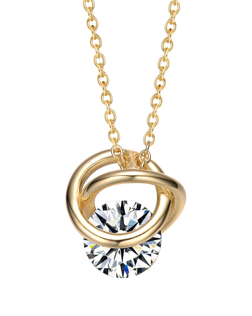 Genevive 14k Plated Solitaire Pendant In Gold