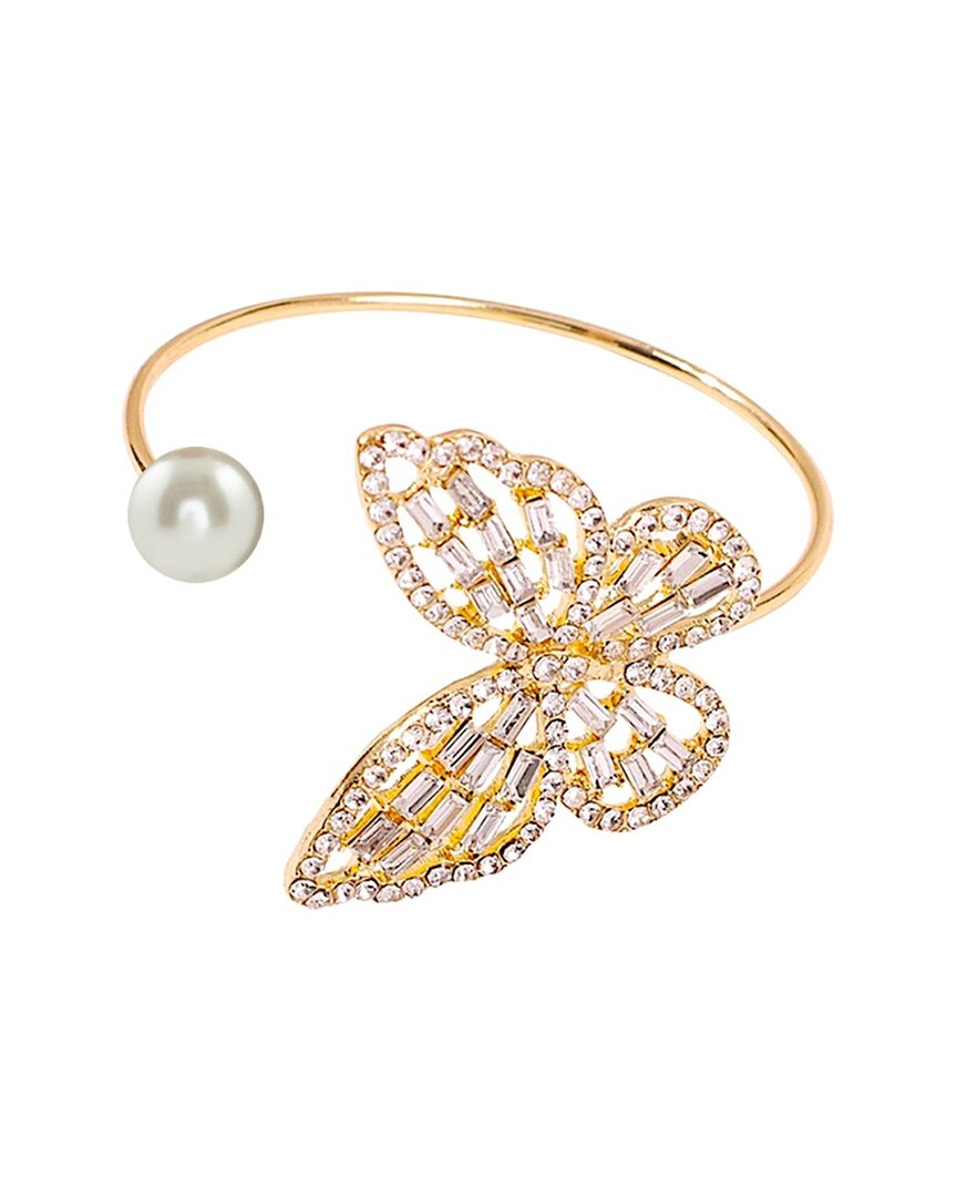 Liv Oliver 18k Plated Pearl Crystal Butterfly Bangle Bracelet In Gold