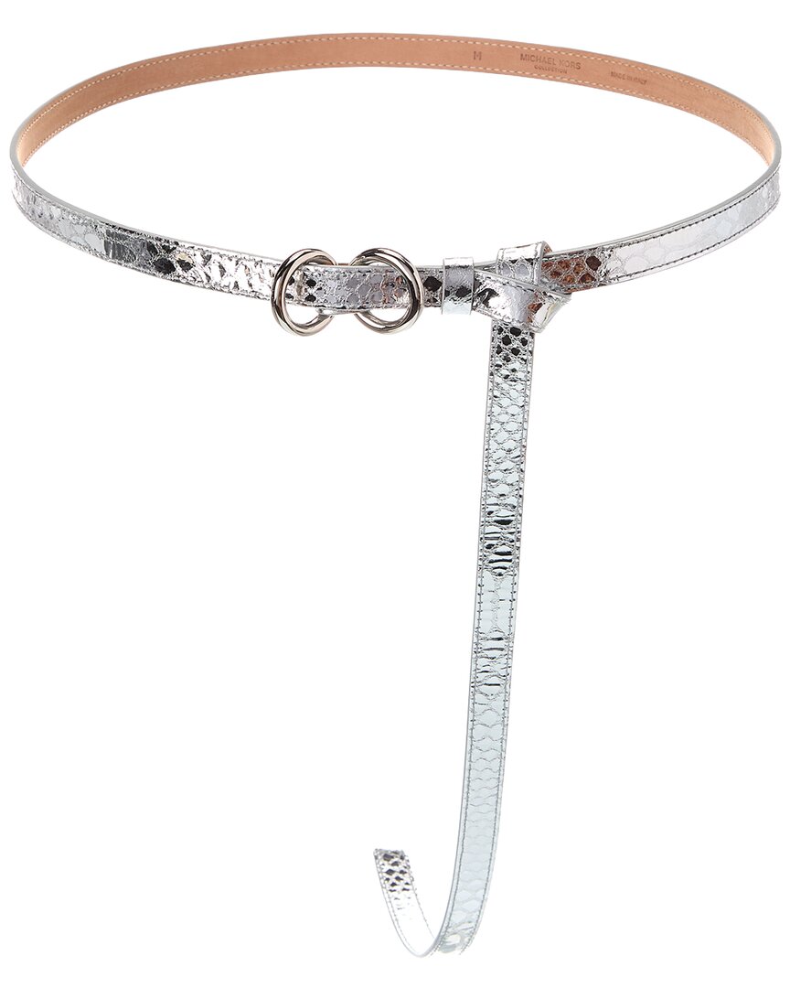 Michael Kors Collection Jeanne Python-embossed Leather Skinny Belt In Gray