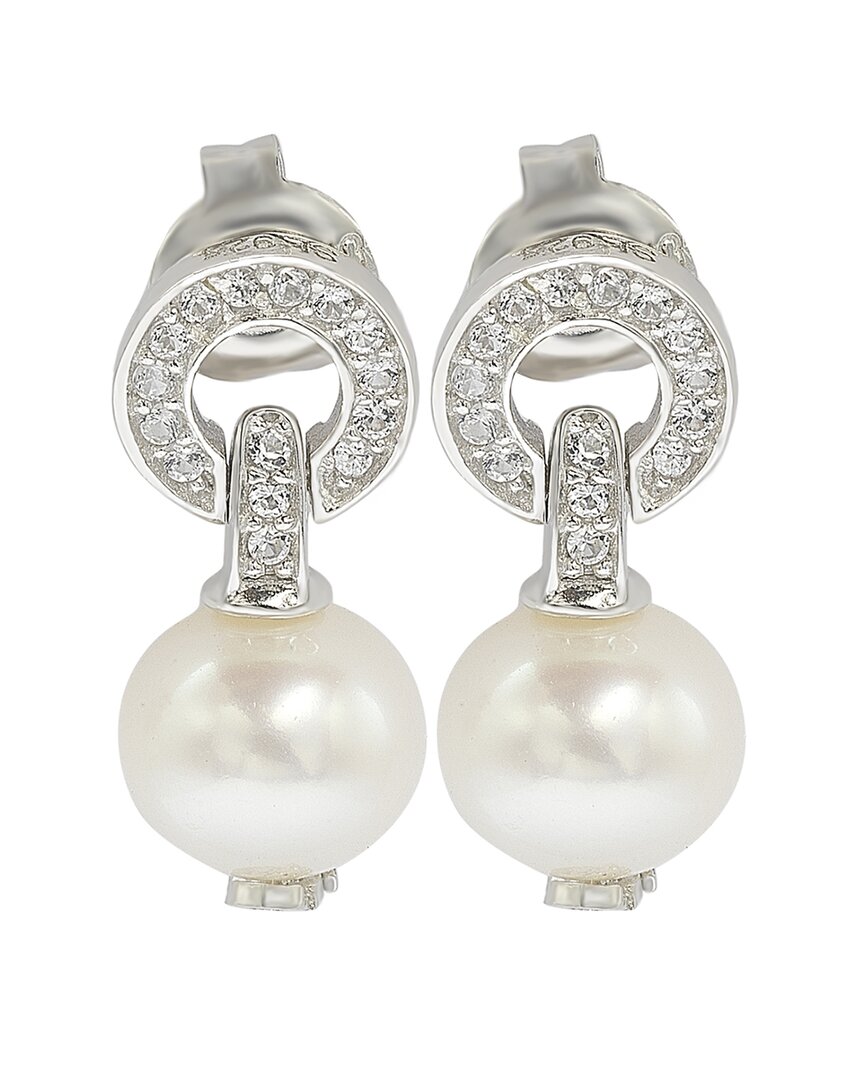 Suzy Levian Silver 0.30 Ct. Tw. Sapphire & 8mm Pearl Drop Earrings