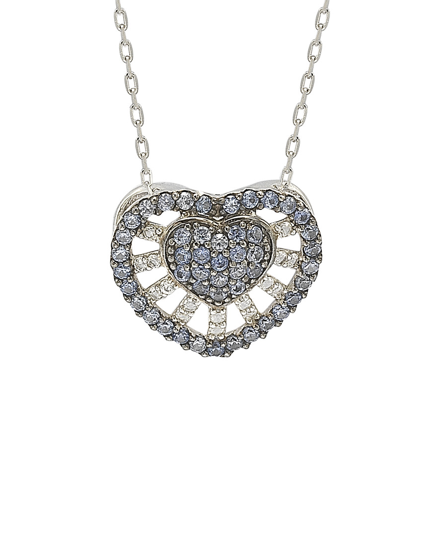 Suzy Levian Silver 0.88 Ct. Tw. Sapphire Heart Necklace