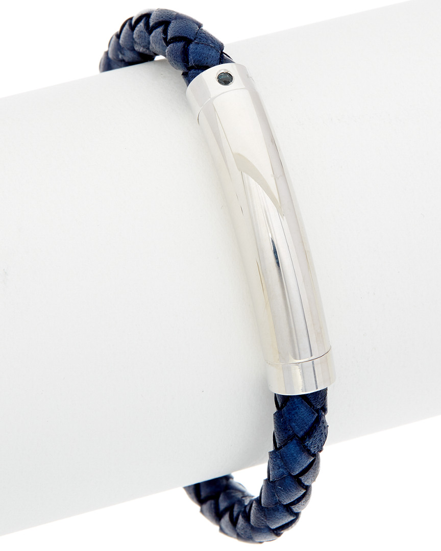 Phillip Gavriel Silver & Leather Blue Sapphire Woven Bracelet