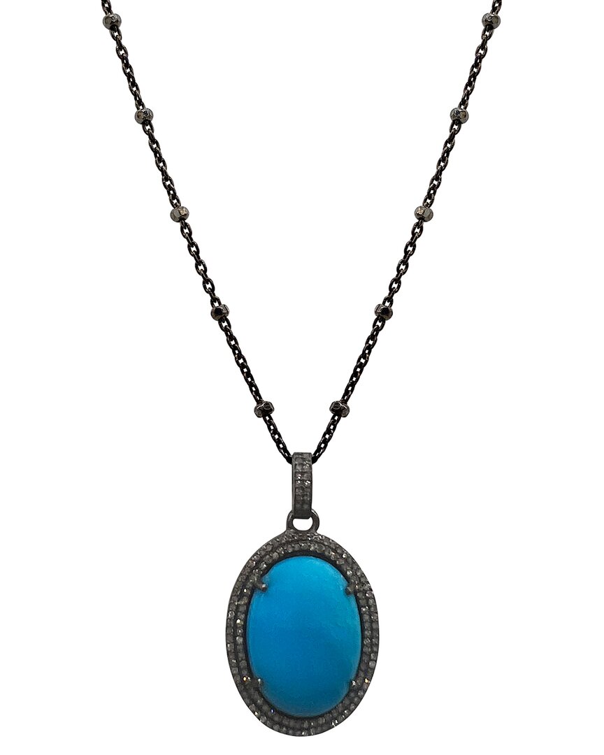 Adornia Fine Jewelry Silver 15.80 Ct. Tw. Diamond & Sleeping Beauty Turquoise Pendant Necklace