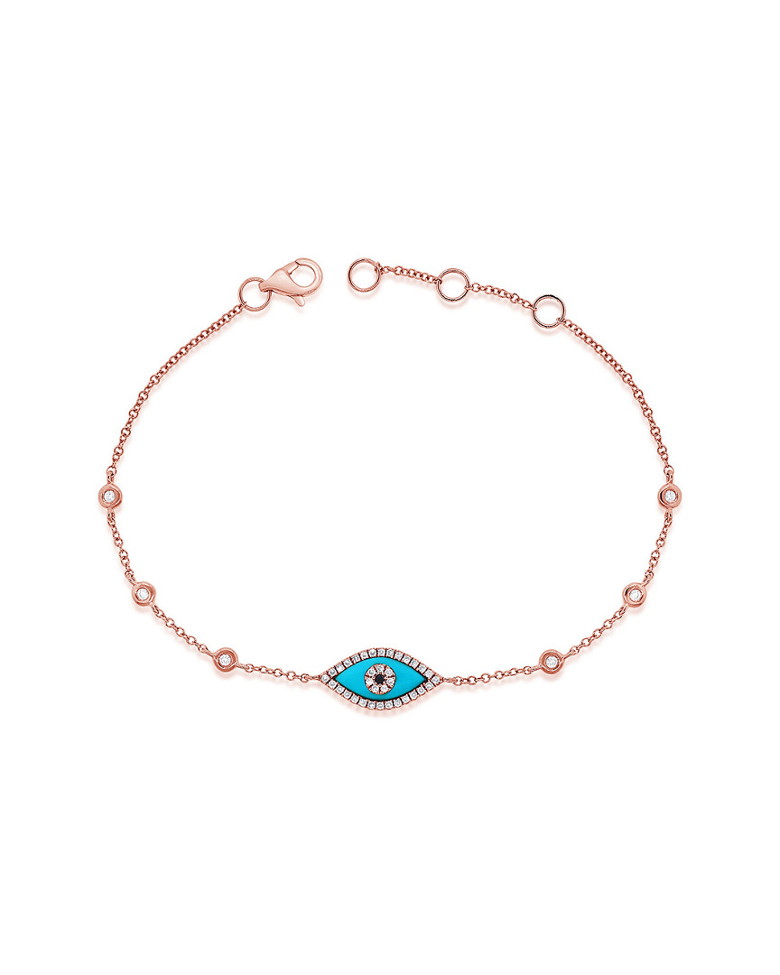Sabrina Designs 14k Rose Gold 0.16 Ct. Tw. Diamond & Turquoise Evil Eye Bracelet