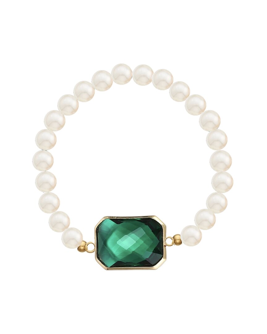 Liv Oliver 18k Plated 8.75 Ct. Tw. Green Quartz Geometric & Matte Finish Cuff Bangle Bracelet In Green