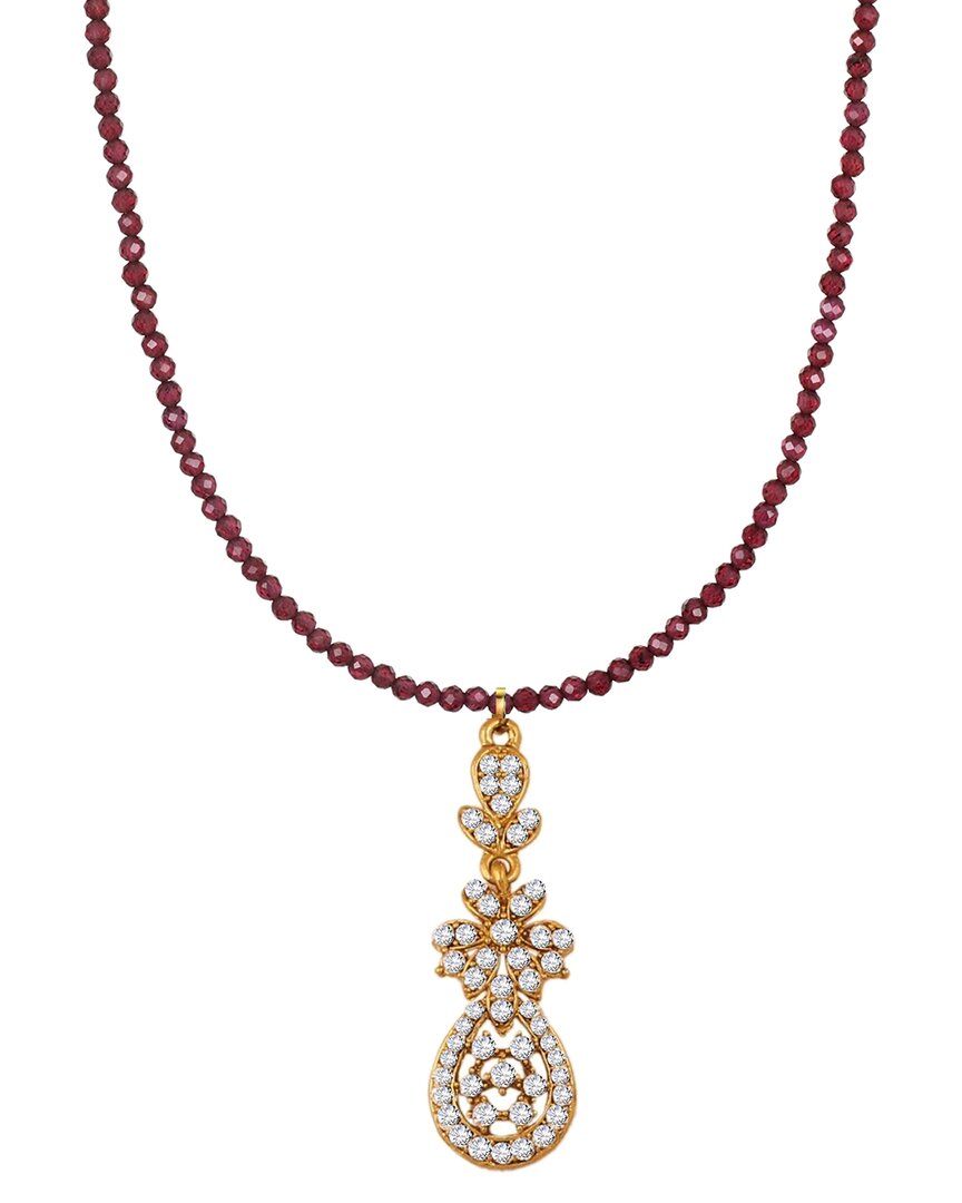 Liv Oliver 18k Plated 14.75 Ct. Tw. Emerald & 10mm Pearl Station Necklace In Burgundy