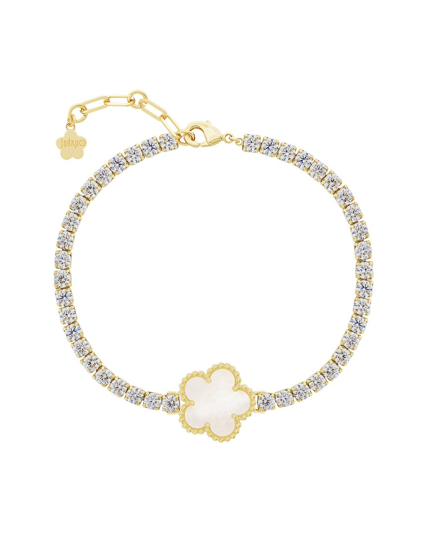 Jankuo Flower 14k Plated Cz Statement Bracelet In Gold
