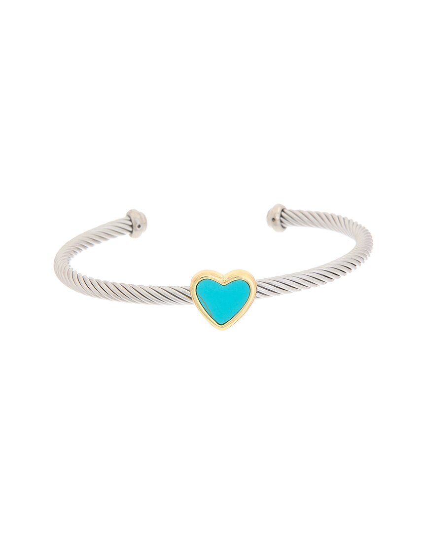 Juvell 18k Two-tone Plated Turquoise Heart Bangle Bracelet
