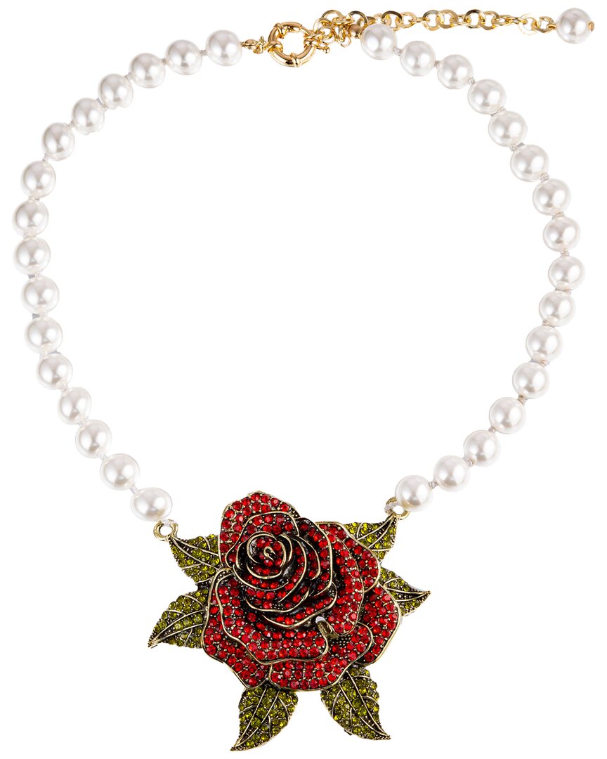 Eye Candy La Rosy Red Flower Bib Necklace In Red