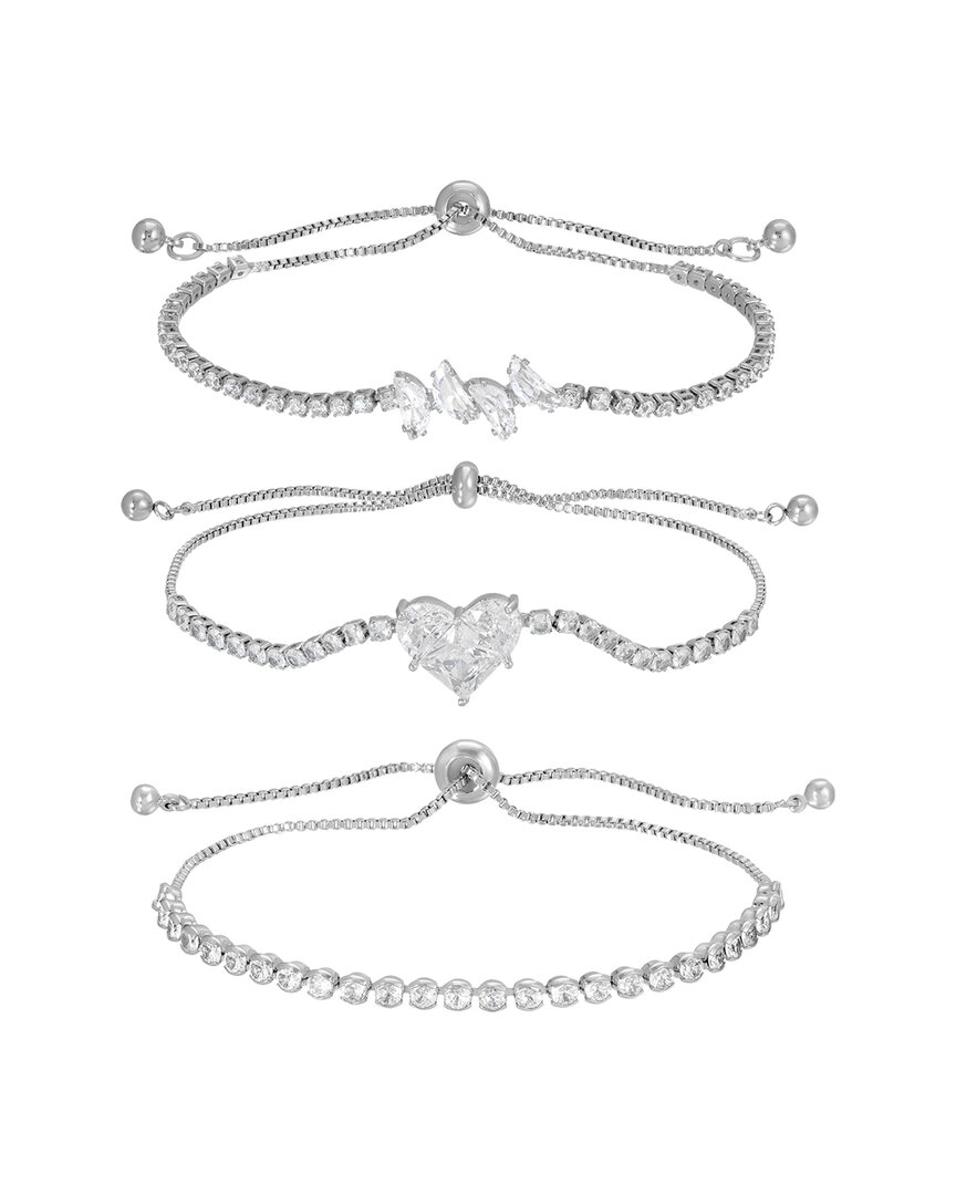Eye Candy La Emily Heart Cz Bolo Bracelet Set In Metallic
